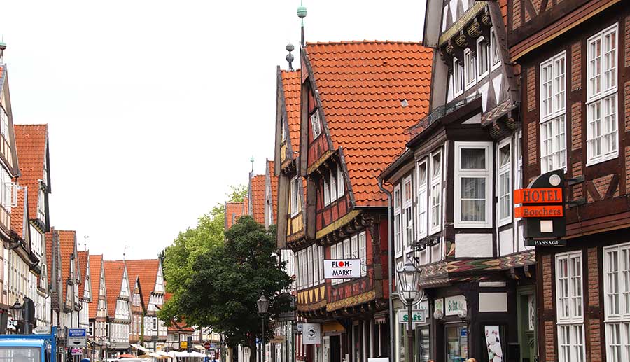 Schuhstraße mit Sehenswürdigkeiten in Celle